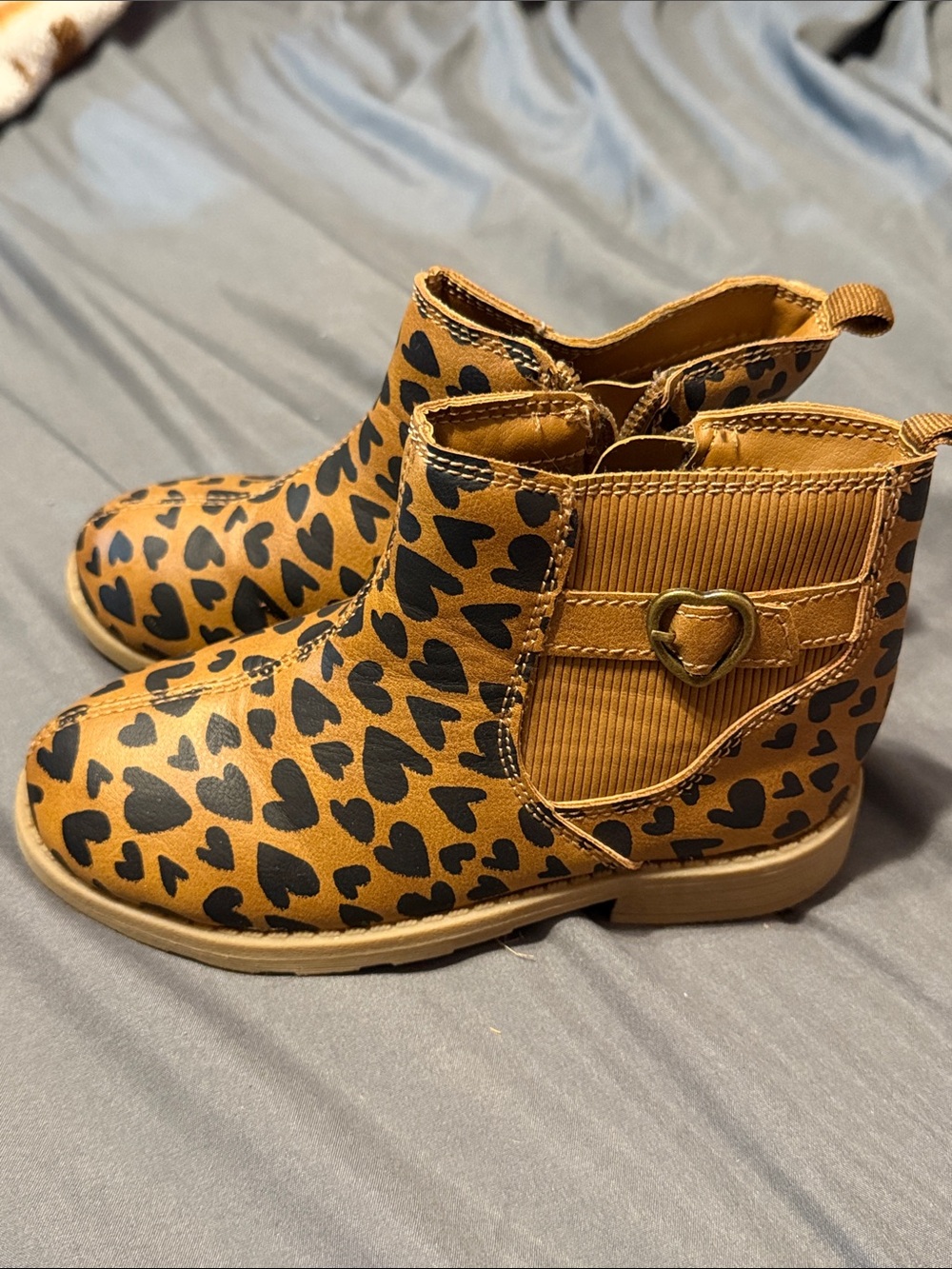 Carter's Tan Chelsea Boots with Black Heart Print